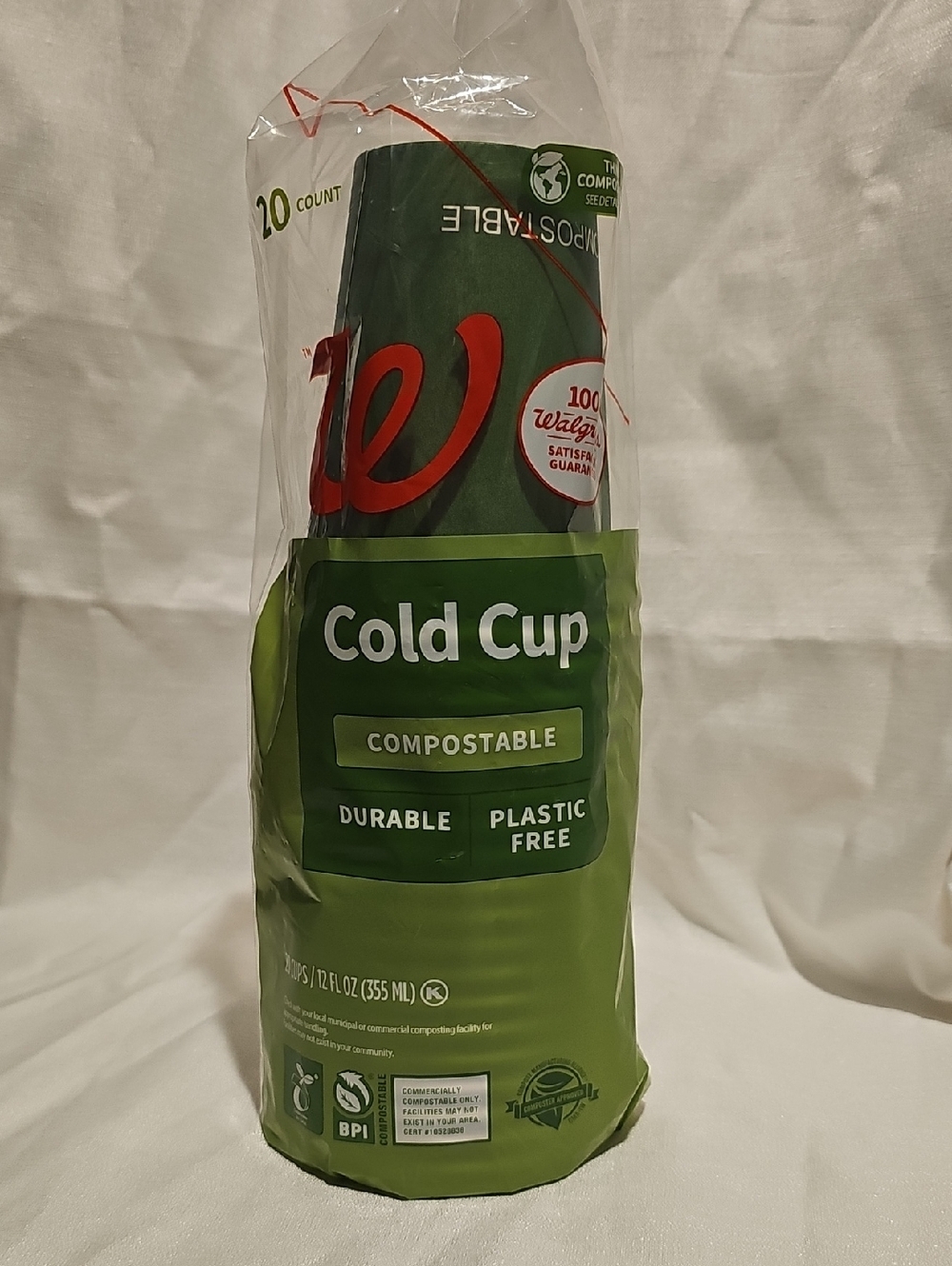Walgreeens Green Compostable Cold Cups - 20 Count/12 Fl Oz